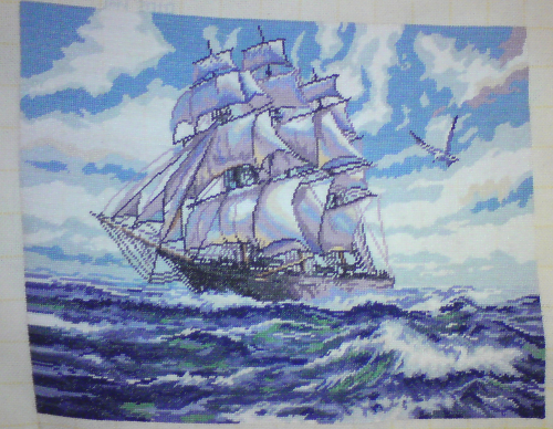 Highseas a beautiful completed hand made fine stitch picture